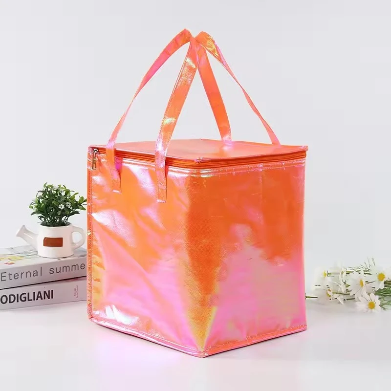 Hot Selling Customized Laser Fresh-keeping Aluminum Foil Insulation Bag Portable Holographic Cake Cooler Bag