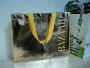 China Lieferanten heißer Verkauf Non Woven holographische Tasche Vlies Gold oder Silber Metallic Tote für Promotion und Geschenk